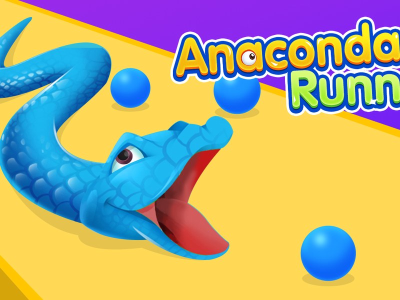 Anaconda Runner gameplay showing a colorful snake collecting blue balls