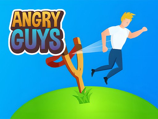Screenshot of Angry Guys showing a giant slingshot launching characters