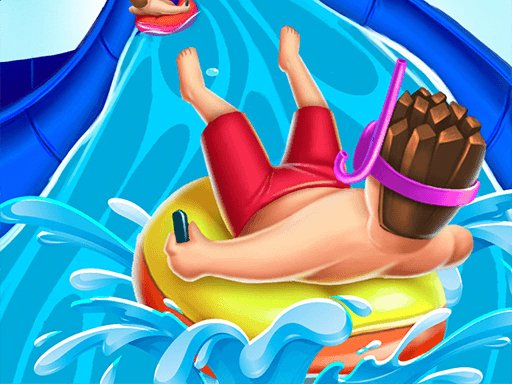 Exciting scene from Aquapark Shark with water slides and characters