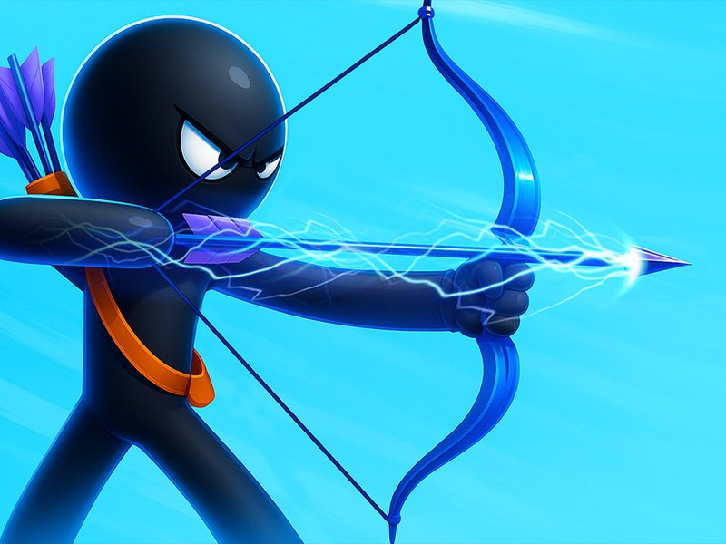 Exciting scene of a stickman archer battling waves of monsters