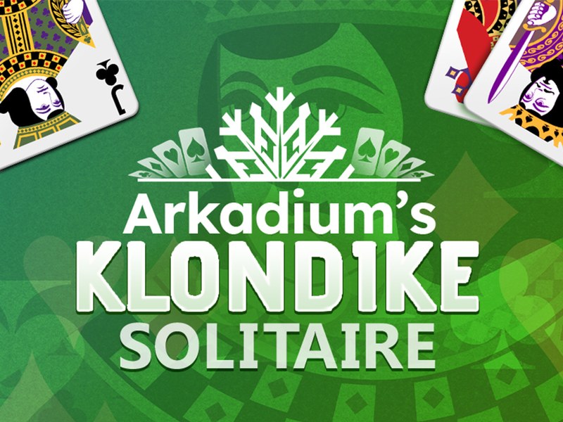 Screenshot of Arkadium's Klondike Solitaire with colorful cards and game board