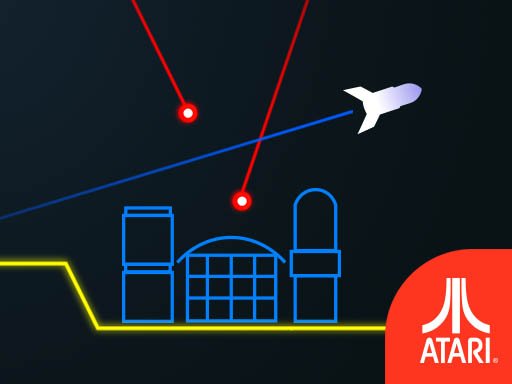 Exciting gameplay of Atari Missile Command with rockets and cities