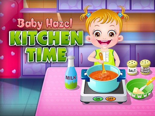 Baby Hazel cooking in the kitchen with colorful ingredients and utensils