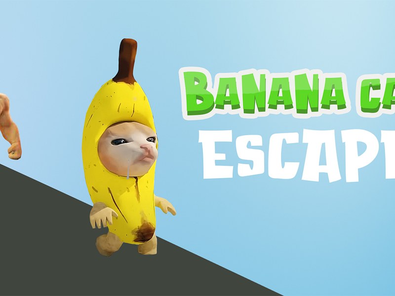 Screenshot of Banana Cat Escape featuring the funny cat on a colorful adventure