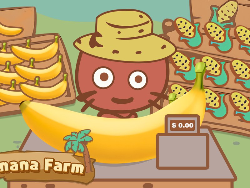 Colorful scene from Banana Farm with cute cats and bananas