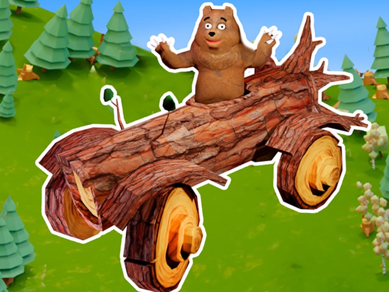 A wild bear causing chaos in a forest, scaring campers