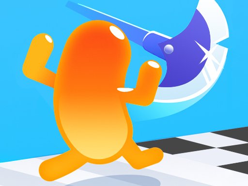 A colorful scene of a giant blob racing and collecting jellies