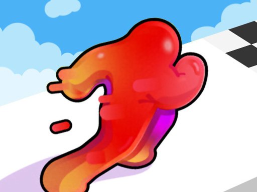 A colorful scene from Blob Runner 3D with a funny slime ball jumping over obstacles