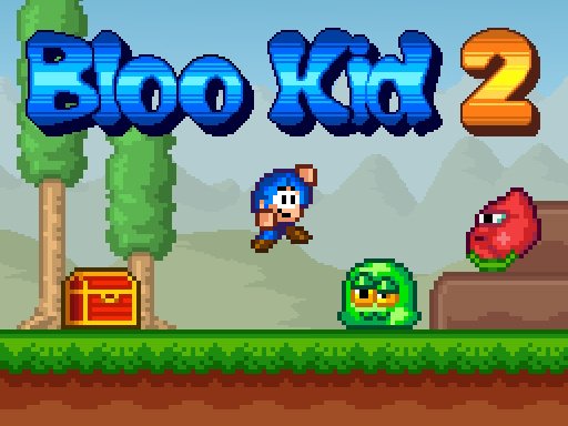 Bloo Kid 2 - colorful pixel art scene with Bloo Kid jumping