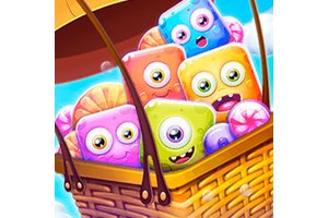 Colorful candy characters in a fun match-3 game scene