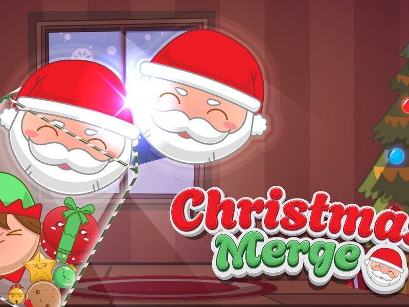 Christmas Merge gameplay with colorful gifts and cheerful elves