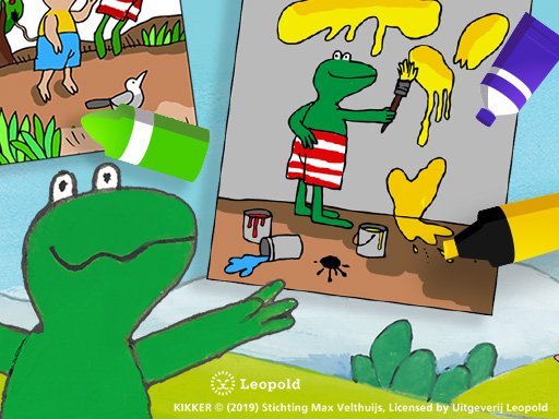 Coloring Frog — vibrant scene of a frog surrounded by colorful drawings
