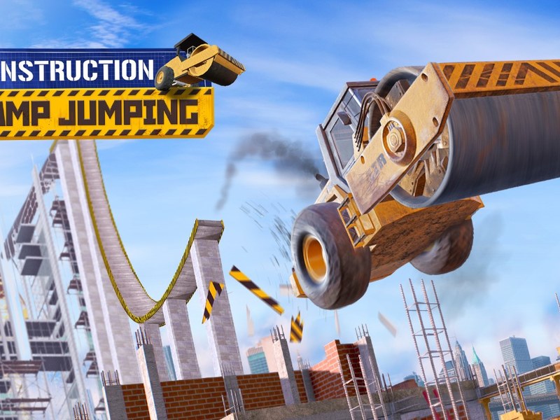 Exciting scene of heavy machines jumping off ramps and causing chaos