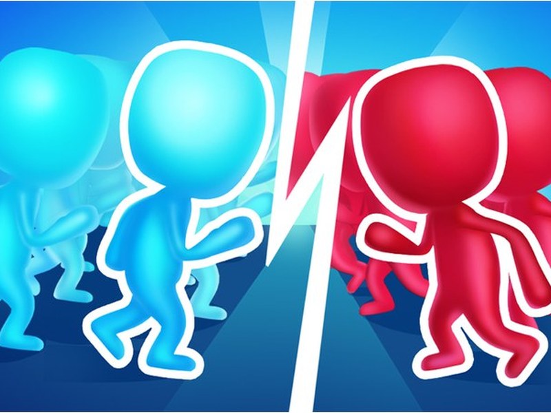 Colorful scene of Count Master with stick figures collecting friends