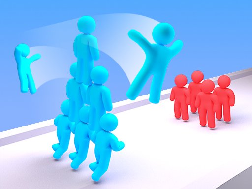 Colorful stick figures racing together in Crowd Stack Race 3D