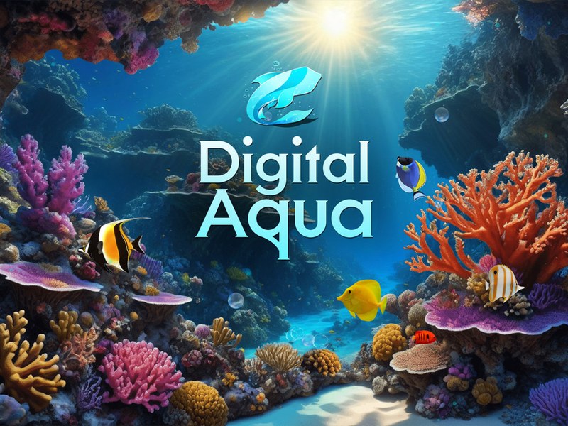 Colorful digital aquarium filled with tropical fish and plants