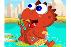 Dino Jump — colorful scene of a dinosaur jumping on platforms