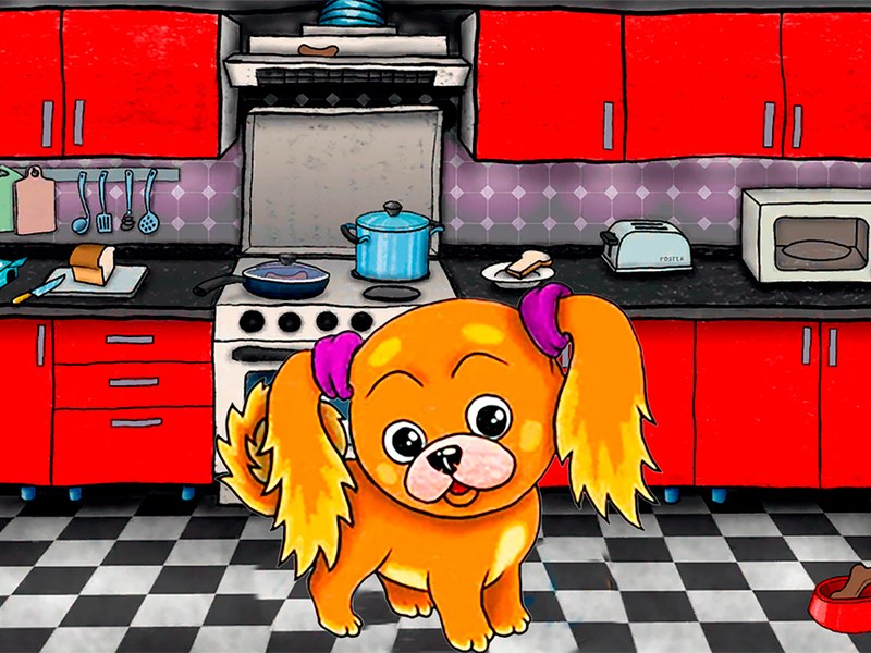 Doggi game screenshot featuring a cute dog searching for bones