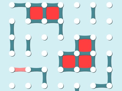 Colorful Dots and Boxes game with vibrant squares and lines