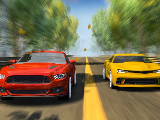 Exciting scene of cars racing down a 3D drag strip