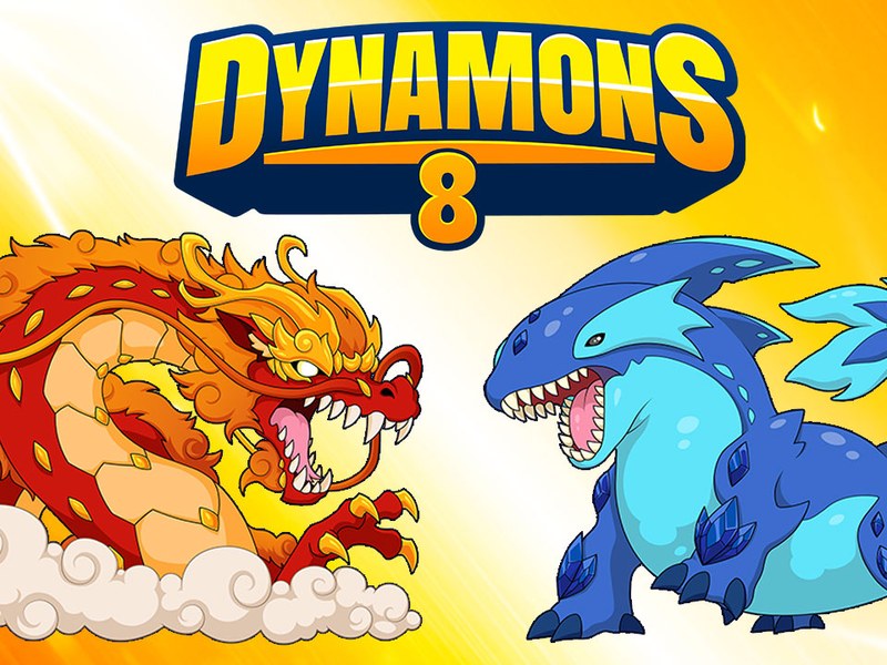 Dynamons 8 — vibrant scene with colorful monsters battling