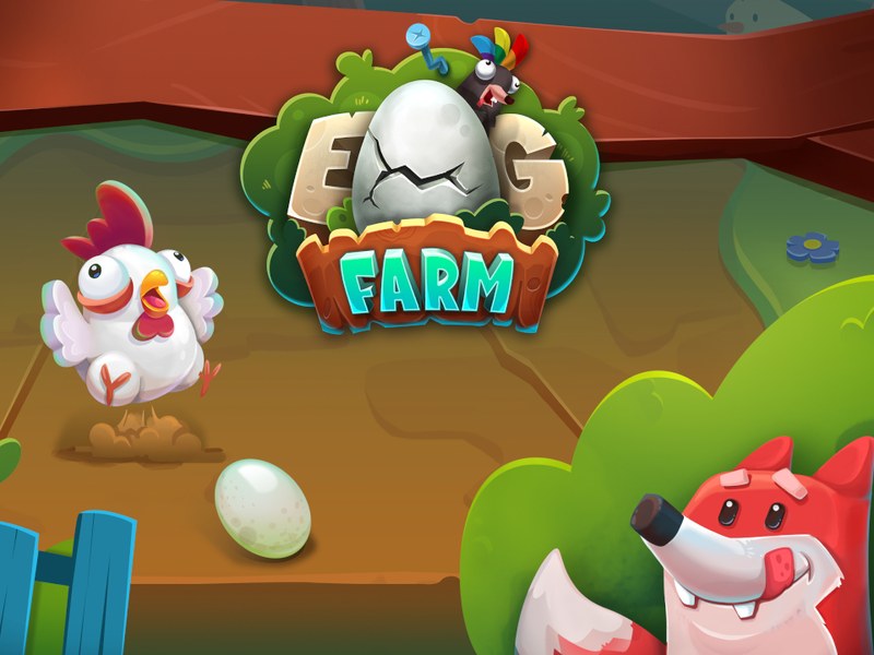 Exciting scene from Egg Farm with a clever fox collecting colorful eggs