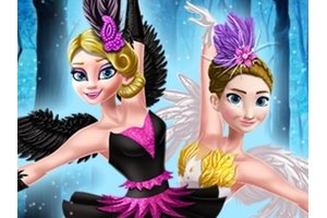 Ellie and Annie preparing for their ballet performance in stunning costumes