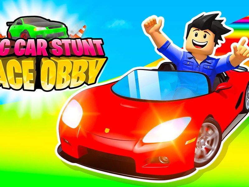 Exciting scene from Epic Car Stunt Race Obby with cars performing stunts