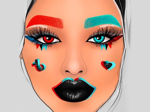 FaceChart game showing colorful makeup designs on a face template