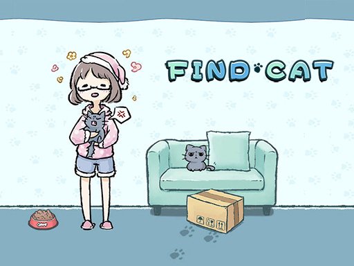 Find Cat game screenshot featuring a cute blue British Shorthair cat hiding