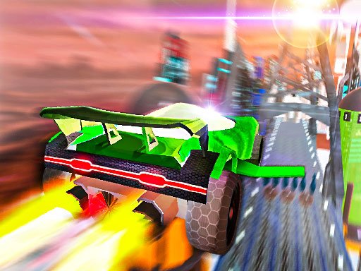 Flying Cars Era — colorful scene of flying cars zooming through the sky