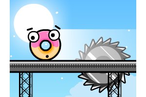 Exciting scene from Food Grinder with colorful food and spinning saws