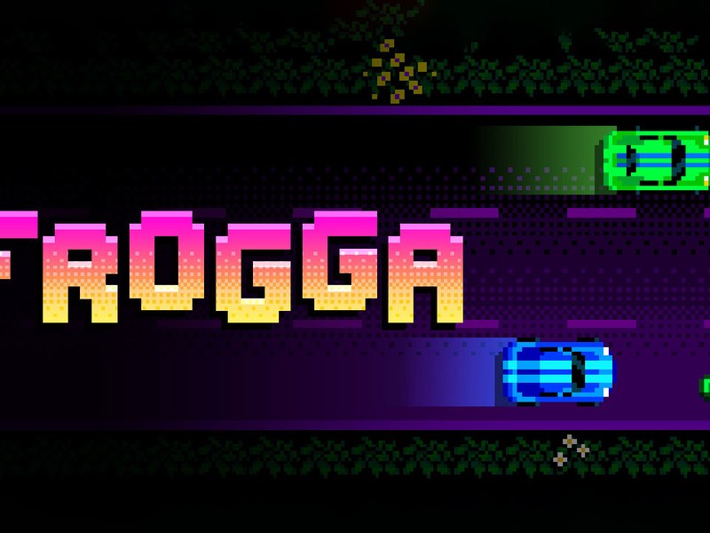 Frogga jumping across a busy road with cars zooming by