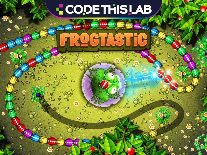 Frogtastic game screenshot featuring colorful balls and action