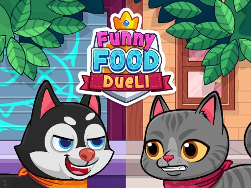 Funny Food Duel — a cat and dog battling for tasty food