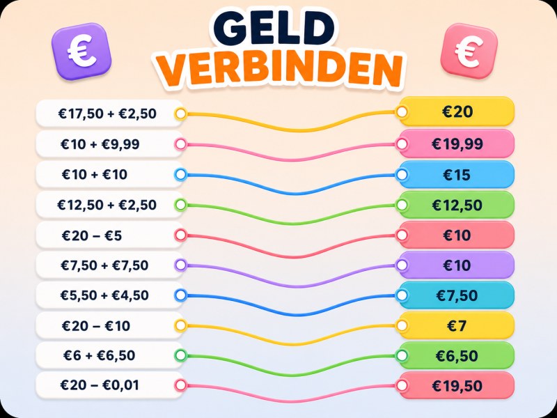 Fun game scene where kids connect coins and bills with lines