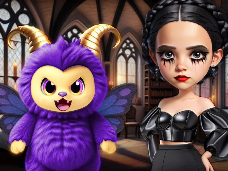 Gloomy Princess styling her teddy bear in a magical setting