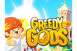 Exciting screenshot of Greedy Gods gameplay with colorful treasures and gods