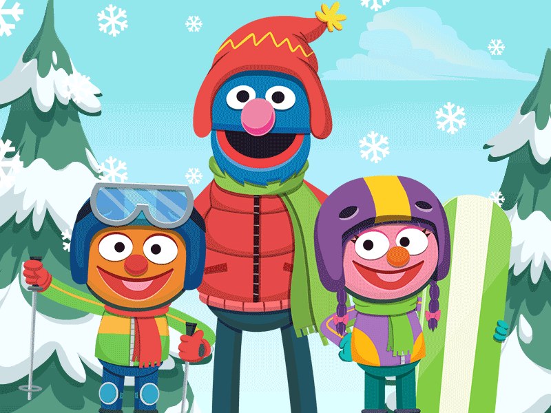 Grover skiing and snowboarding in a snowy winter landscape