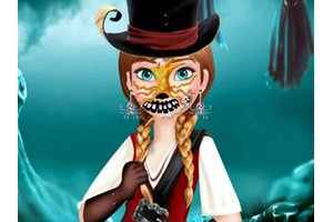 A spooky princess getting a Halloween face makeover with creepy colors