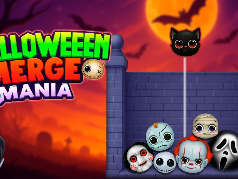 Colorful Halloween Merge Mania game with cute monster balls