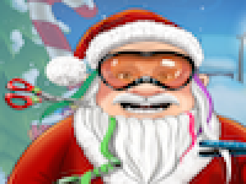 Santa getting a fresh haircut in a cheerful salon