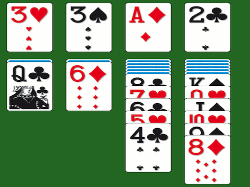 Classic Solitaire gameplay with colorful cards being stacked