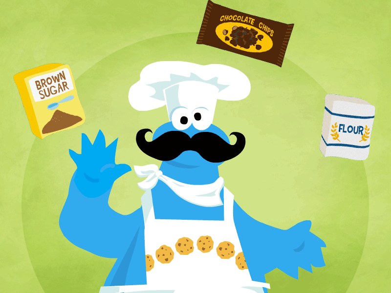 Cooking with Cookie — a colorful kitchen scene with Cookie Monster