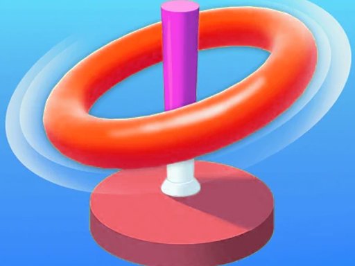 Exciting scene of kids playing Lucky Toss 3D, tossing rings at poles