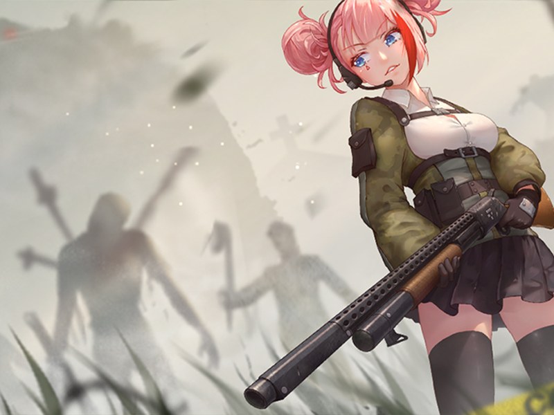 Action-packed scene from Merge Rush Z with zombies and weapons
