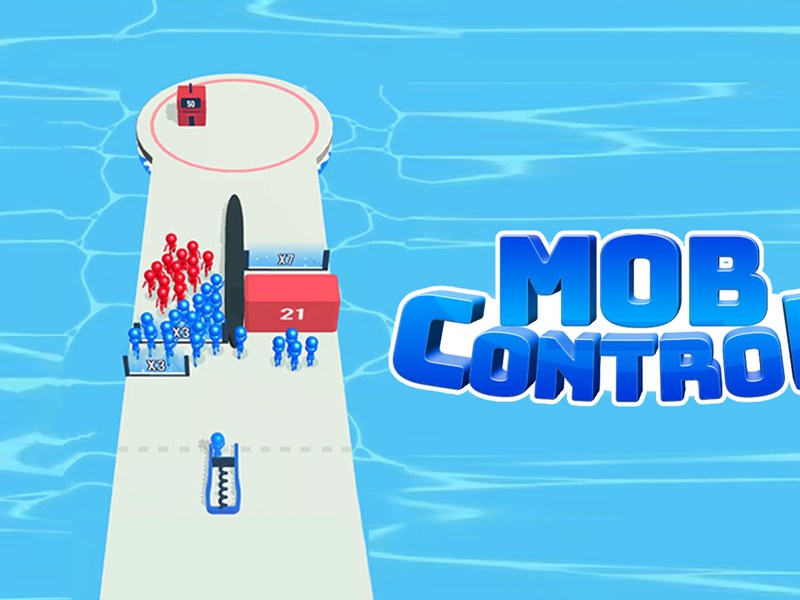 Exciting scene from Mob Control with colorful crowds and obstacles