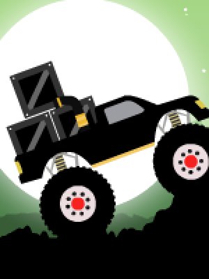 Exciting scene of a monster truck racing through a lush forest
