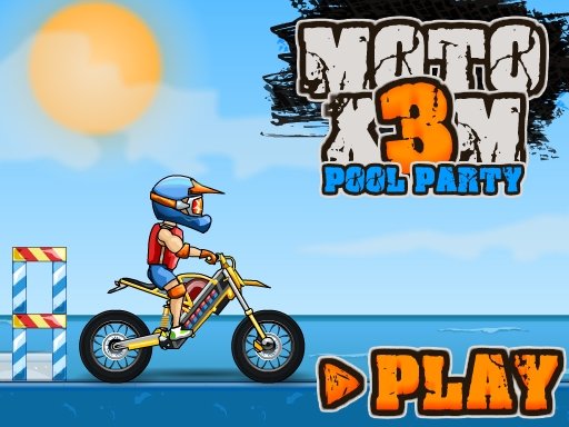 Exciting scene from Moto X3M Pool Party with bikes and water slides