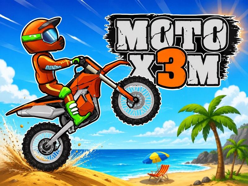 Exciting scene from Motor X3M Race with a motorcycle jumping over obstacles
